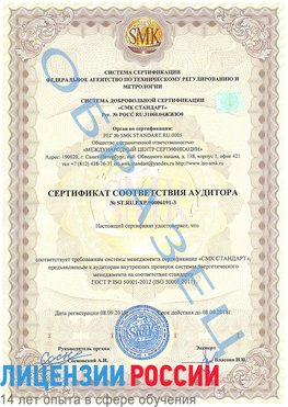 Образец сертификата соответствия аудитора №ST.RU.EXP.00006191-3 Михайловск Сертификат ISO 50001